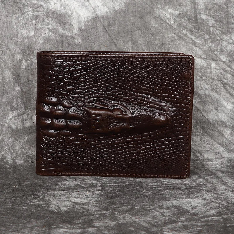 Crocodile Embossed Leather Men's Wallet Slim Bifold Vintage