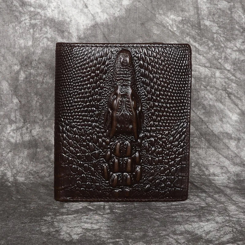 Crocodile Embossed Leather Men's Wallet Slim Bifold Vintage
