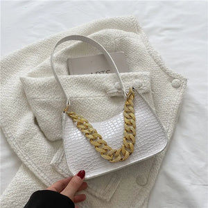 Crocodile 2 Straps Women Underarm Clutches Bags Black/Green Large Chain Lady Sho