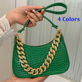 Crocodile 2 Straps Women Underarm Clutches Bags Black/Green Large Chain Lady Sho