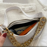 Crocodile 2 Straps Women Underarm Clutches Bags Black/Green Large Chain Lady Sho