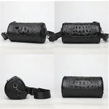 Crocodile Cow Leather Handbag for Women Weave Wide Straps Shoulder Bag