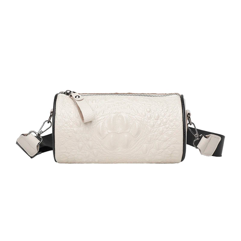 Crocodile Cow Leather Handbag for Women Weave Wide Straps Shoulder Bag