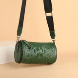 Crocodile Cow Leather Handbag for Women Weave Wide Straps Shoulder Bag