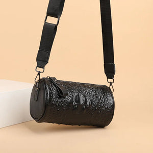 Crocodile Cow Leather Handbag for Women Weave Wide Straps Shoulder Bag