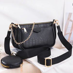 Crocodile Leather Crossbody Bags 3 in 1 Handbag Large Capacity Shoulder Bag