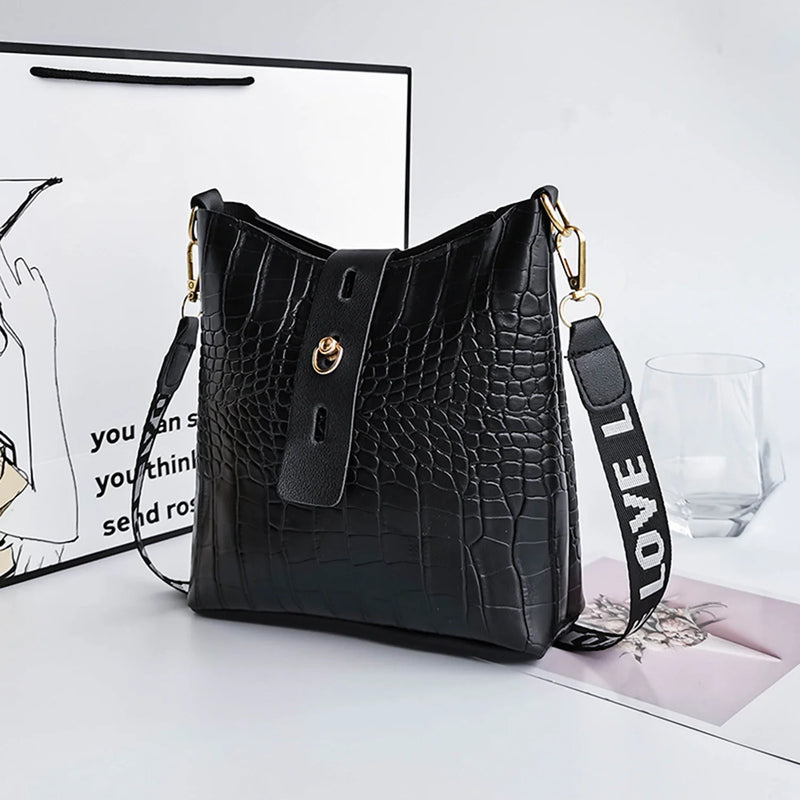 Crocodile Messenger Bag Women PU Leather Crossbody Handbag