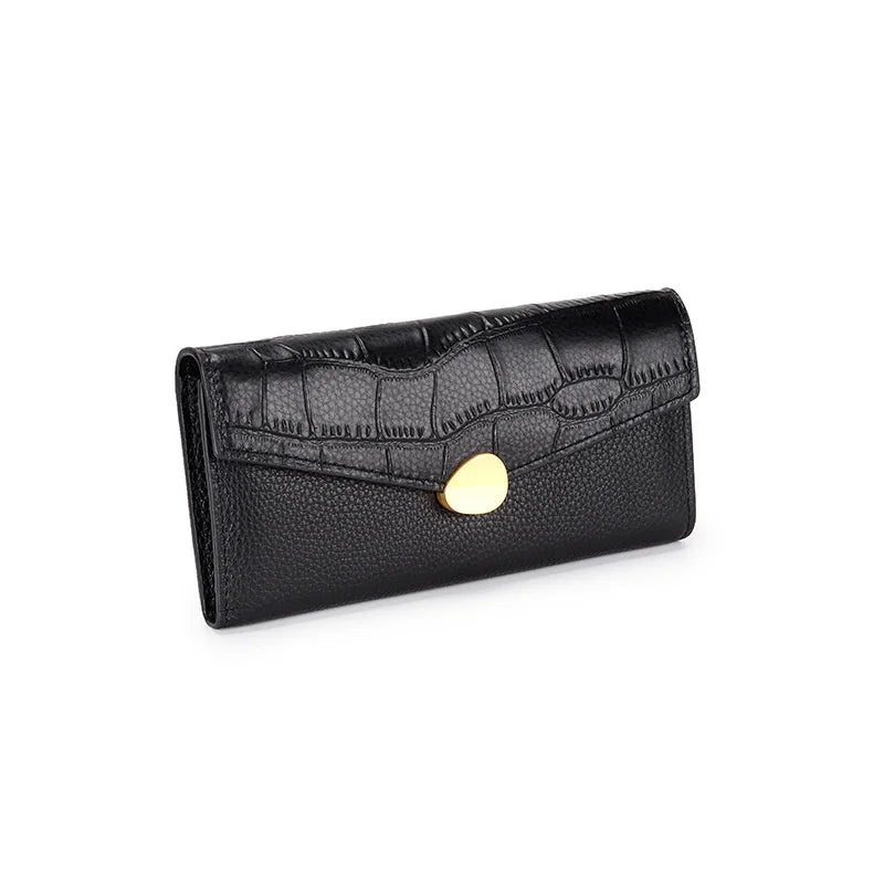 Crocodile Pattern Women's Long Wallet Cowhide Multi-card Slot Large Capacity