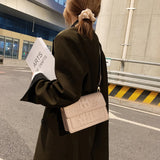 Crocodile Pattern PU Leather Shoulder Bag with Wide Strap