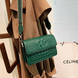 Crocodile Pattern PU Leather Shoulder Bag with Wide Strap