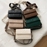 Crocodile Pattern PU Leather Shoulder Bag with Wide Strap