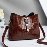 Crocodile Pattern Bucket Bag Leather Crossbody Satchel Shoulder Bag