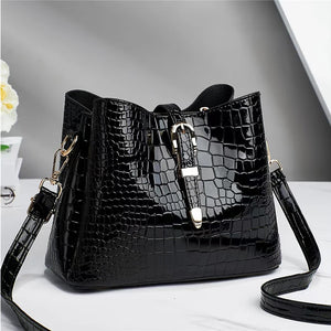 Crocodile Pattern Bucket Bag Leather Crossbody Satchel Shoulder Bag