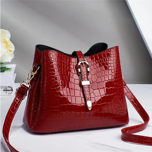 Crocodile Pattern Bucket Bag for Women Crossbody Bag Patent Leather