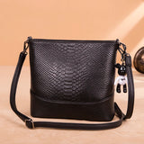 Crocodile Pattern Cow Leather Small Shoulder Bags Women Bucket Messenger Bag