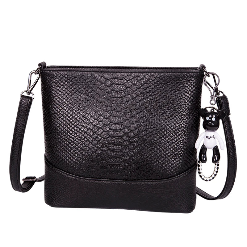 Crocodile Pattern Cow Leather Small Shoulder Bags Women Bucket Messenger Bag