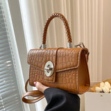 Crocodile Pattern Crossbody Bag with Braided Handle for Women