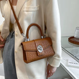 Crocodile Pattern Crossbody Bag with Braided Handle for Women