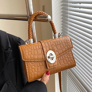 Crocodile Pattern Crossbody Bag with Braided Handle for Women