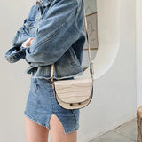 Crocodile Pattern Crossbody Bags for Women Half Round Messenger Bag