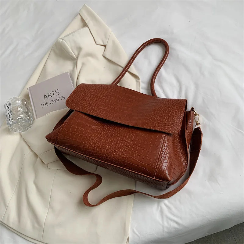 Crocodile Pattern Shoulder Bag PU Leather Retro Crossbody Handbag