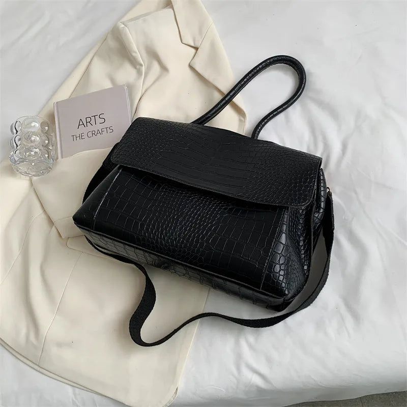 Crocodile Pattern Flap Shoulder Bag Vintage Crossbody Bag Messenger Handbag