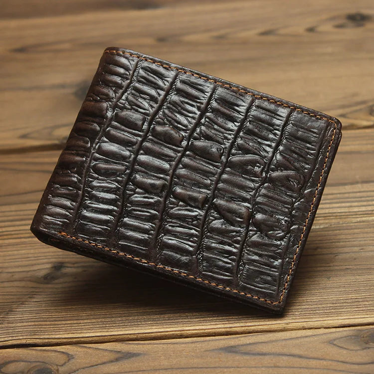 Crocodile Pattern Leather Wallets for Men Small Bifold Wallet