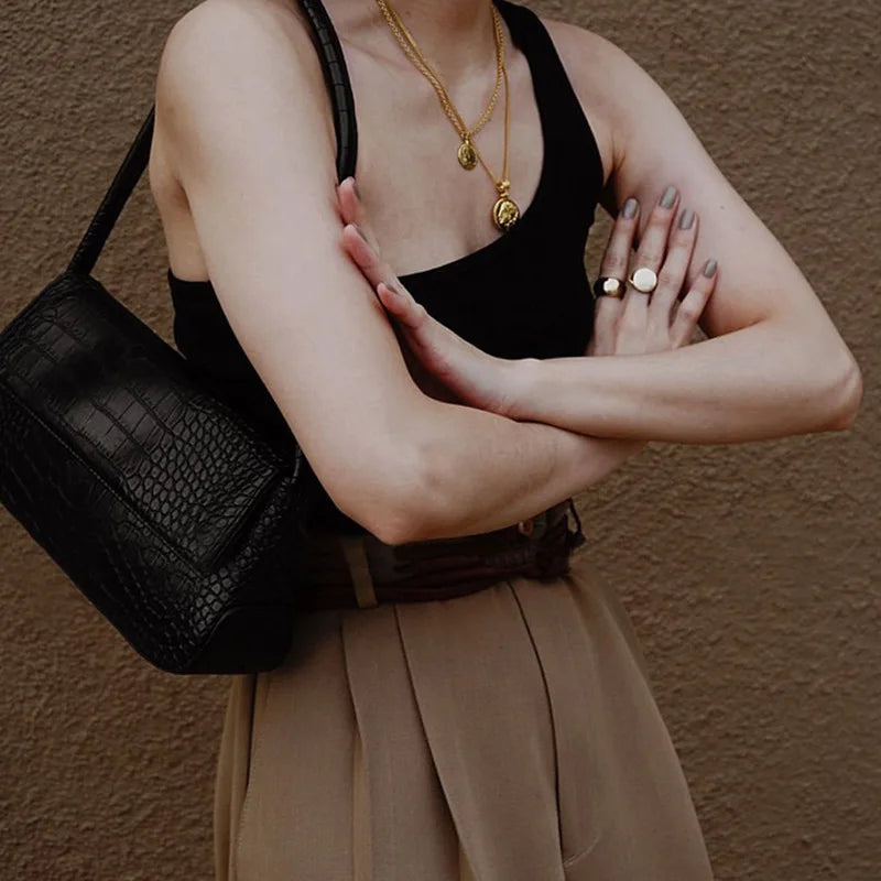 Crocodile Pattern Handbag Female Niche Medieval Underarm Bag Shoulder Bag