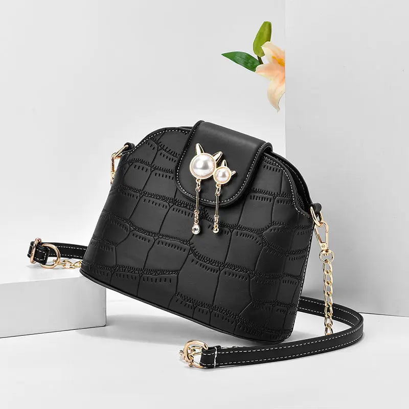 Crocodile Pattern Leather Saddle Bag Shoulder Handbag