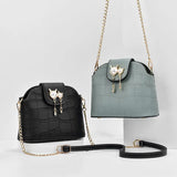 Crocodile Pattern Leather Saddle Bag Shoulder Handbag