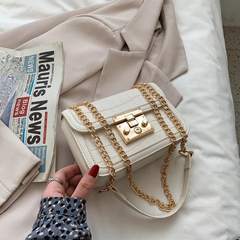 Crocodile Pattern Mini PU Leather Crossbody Bag Chain Shoulder Handbag