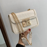 Crocodile Pattern Mini PU Leather Crossbody Bag Chain Shoulder Handbag