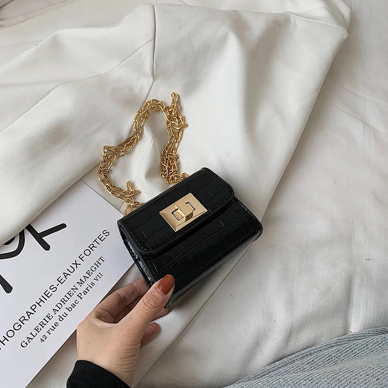 Crocodile Pattern Mini Square Crossbody Bag PU Leather Women's Bag
