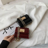 Crocodile Pattern Mini Square Crossbody Bag PU Leather Women's Bag