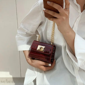 Crocodile Pattern Mini Square Crossbody Bag PU Leather Women's Bag