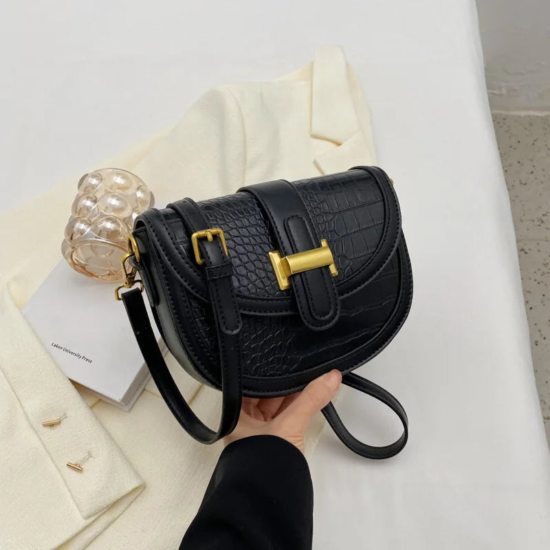 Crocodile Pattern Crossbody Saddle Bag for Women