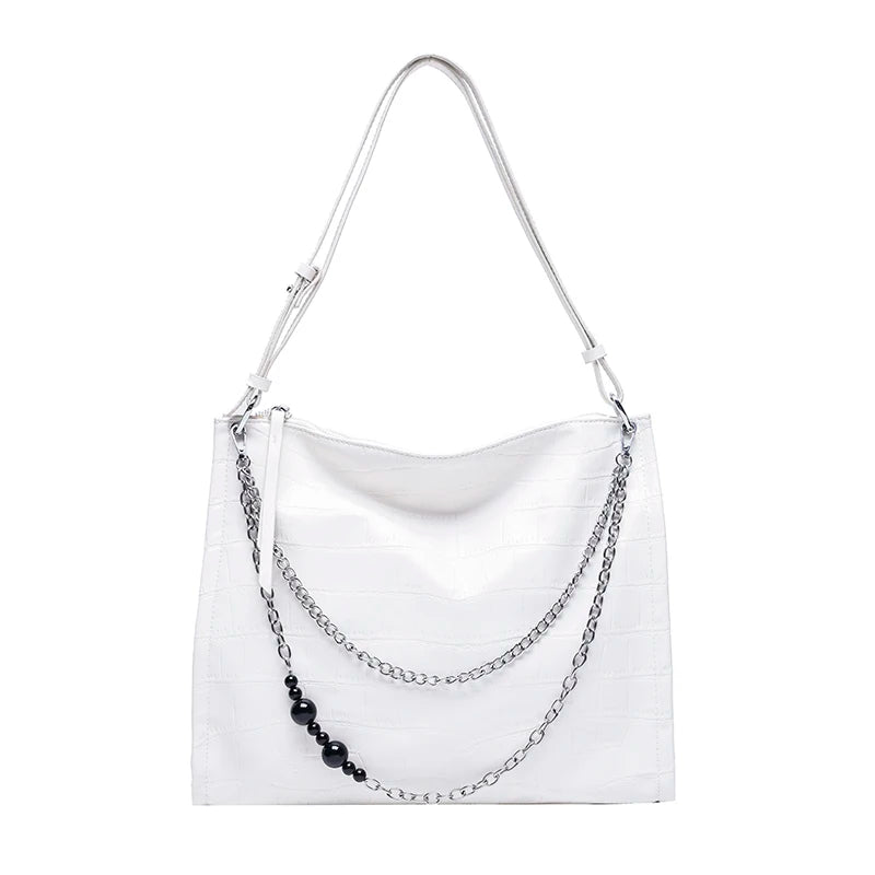 Crocodile Pattern Shoulder Bags With Chain Large Capacity Leather Shopping Bag