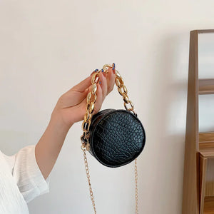 Crocodile Pattern Mini Round Bag Chain Women's Bag