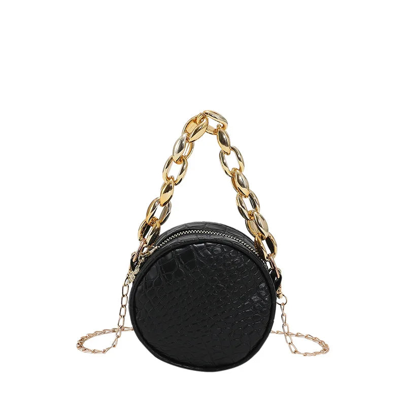Crocodile Pattern Mini Round Bag Chain Women's Bag