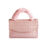 Crocodile Pattern Stone Print PU Crossbody Bag with Fur Handle