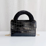 Crocodile Pattern Stone Print PU Crossbody Bag with Fur Handle