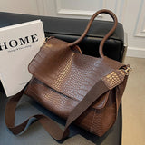 Crocodile Pattern Women Shoulder Messenger Bag Large Capacity Retro Flap Tote