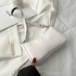 Crocodile Pattern Zipper Handbags Embossed Lacquer Shoulder Bag