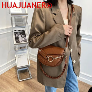 Crocodile Semicircle Saddle Bags Crossbody Handbags