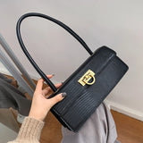 Crocodile Pattern Square Tote Shoulder Bag Vintage PU Leather Handbag