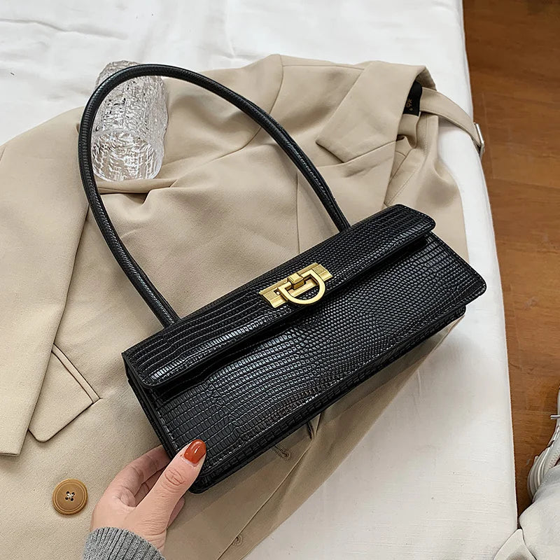 Crocodile Pattern Square Tote Shoulder Bag Vintage PU Leather Handbag