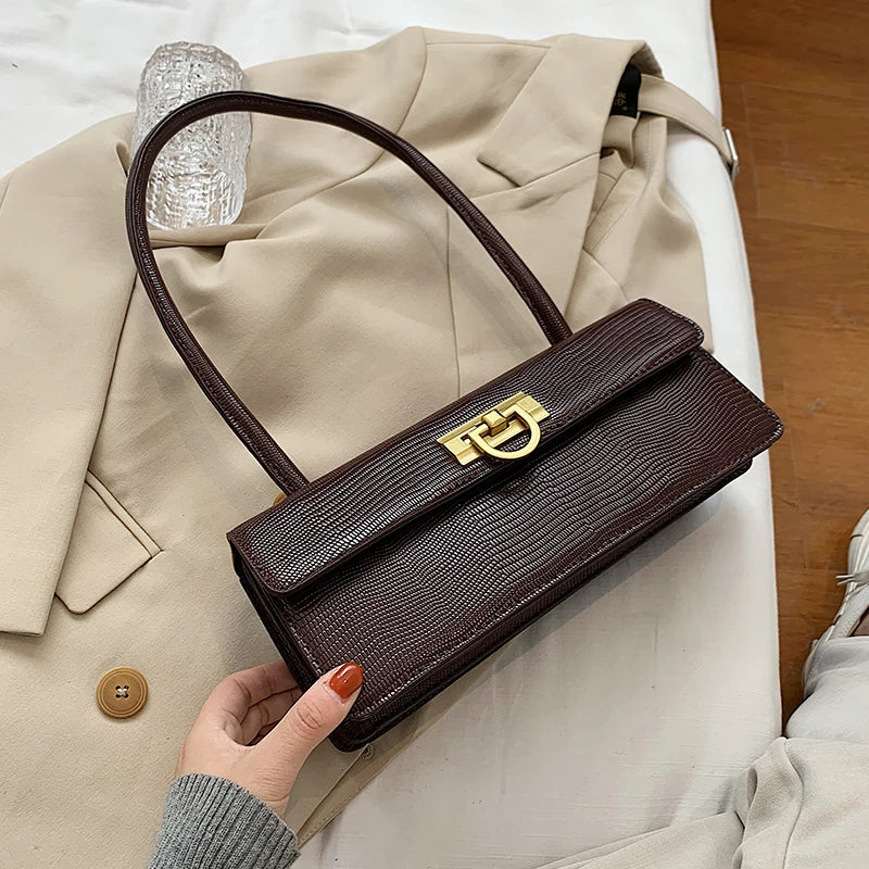 Crocodile Pattern Square Tote Armpit Bag PU Leather Women's Handbag