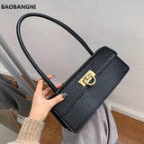 Crocodile Pattern Square Tote Armpit Bag PU Leather Women's Handbag