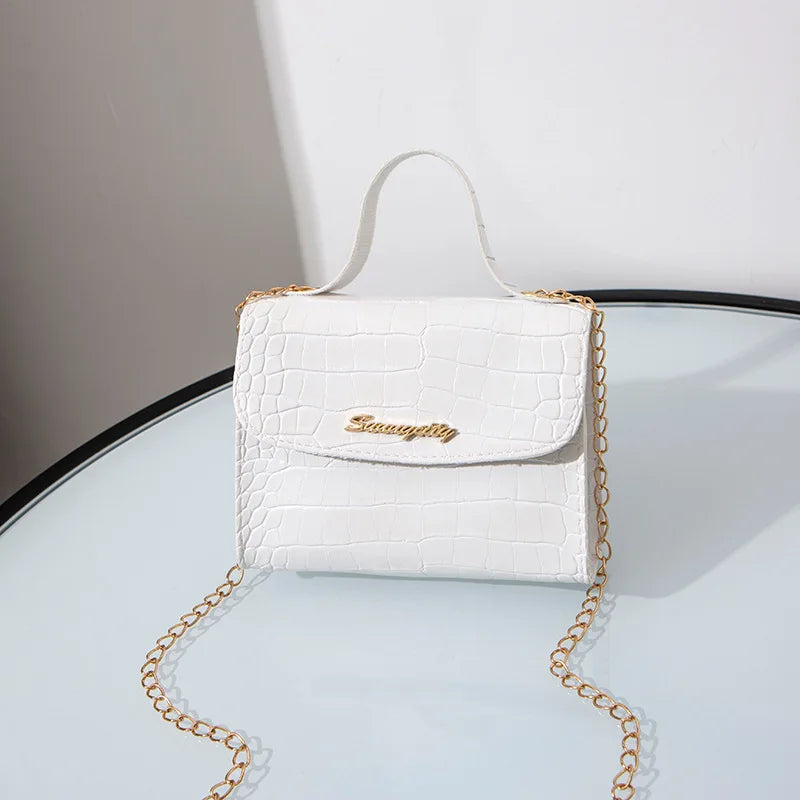 Crocodile Pattern Women Bag Shoulder Bag Wave Chain Portable Small Square Bag