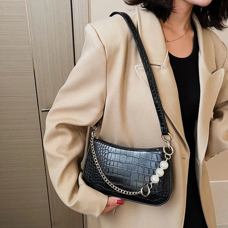 Crocodile Pattern Women Chain Shoulder Bag Small Leather Handbags
